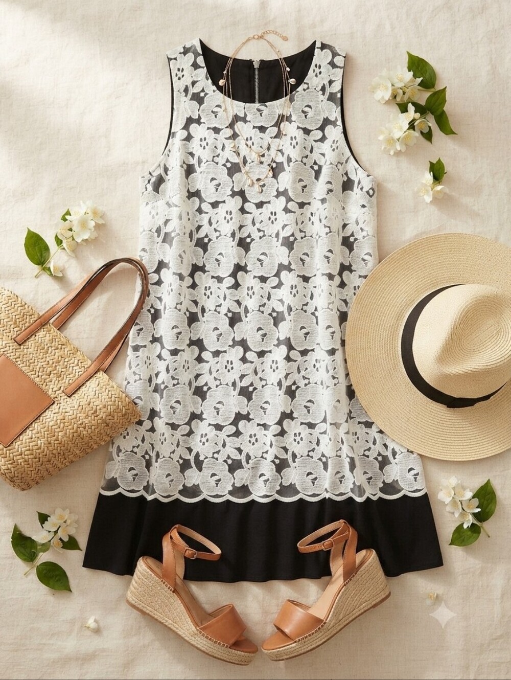 Kensie Black White Lace Sleeveless Dress